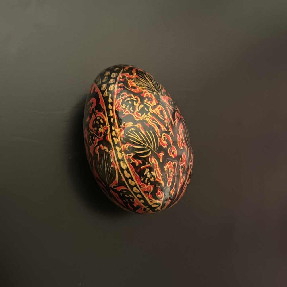 Vintage Russian hand painted black Lacquer Egg